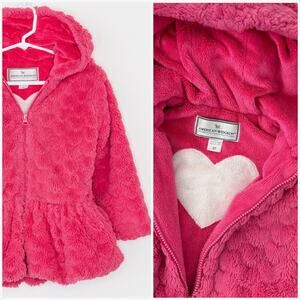 American Widgeon Faux Fur Heart Coat Hooded Jacket Girls 4T Pink Peplum Fleece